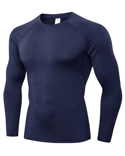 Image of POIHIDE Men's Long Sleeve Base Layer Compression T Shirts Sports Tops Gym Workout Clothes Quick Dry Muscle Fit Shirts Running Fitness Undershirts Football Training Top Shirt Activewear Navy Blue