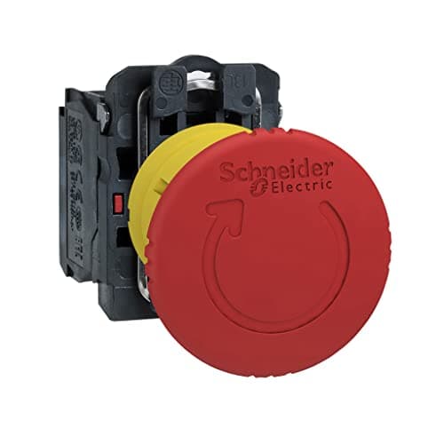 Image of Schneider Electric Harmony XB5 - Emergency Stop Push Button Switch, Plastic, 40 mm Mushroom, Trigger Latching Turn to Release, 1NC, 22 mm Mount, XB5AS8442, Red