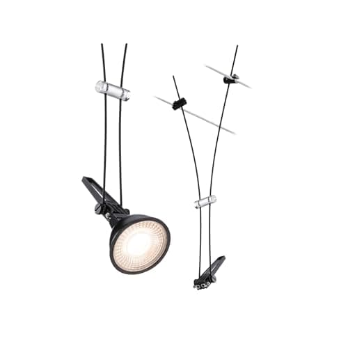 Image of Paulmann 94489 CorDuo Cable System – Single Spot Comet DC 12 V, Max 50 Watt Extendable Matt Black Metal GU5.3 Wire Cable System Without Bulbs