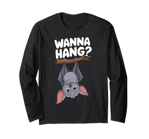 Image of Wanna Hang Cute Bat Funny Spooky Halloween Humor Long Sleeve T-Shirt