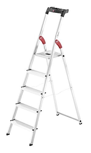 Image of Hailo 8160-507 L60 safety ladder, 5 steps, multifunction tray, hinge protection, made in Germany