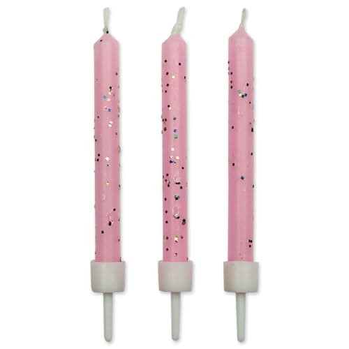 Image of PME Pink Glitter Candles, 10-Pack , 0.5 x 0.5 x 6.2 cm, Packaging May Vary