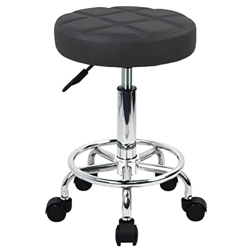 Image of WKWKER PU Leather Round Rolling Stool Swivel Height Adjustment Home Office Drafting Lab Kitchen Massage with wheels Office Chair (black)