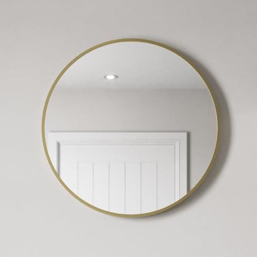 Image of BAYSTONE® 600 x 600mm Brushed Brass Wall Mounted Mirror Vanity Mirrors Framed Round Design 4mm Mirrored Glass for Bathroom