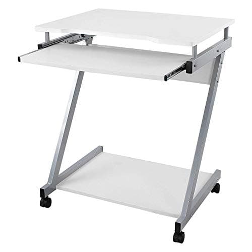Image of VASAGLE Computer Desk Mobile, Writing Desk Z-Shaped, PC Table for Small Spaces, Workstation whit Sliding Keyboard 4 Wheels, Easy Assembly, for Home Office White LCD811W