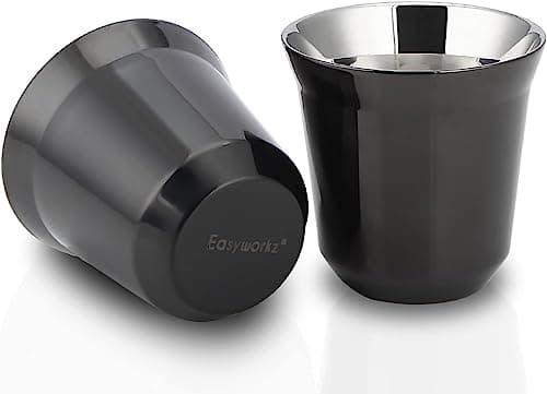 Image of Easyworkz Stainless Steel Espresso Cup 2pcs Set Double Wall Insulated Metal 75ml Demitasse Cups Heat Resistant