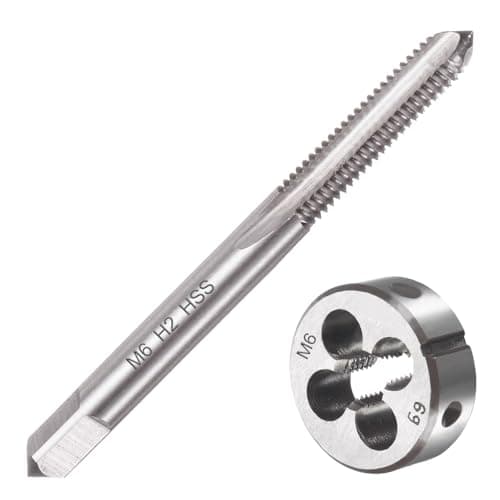 Image of Saipor M6 X 1.0 Metric Tap and Die Set M6 X 1mm HSS Straight Fluted Machine Thread Right Hand Screw Tap and Round Threading Die