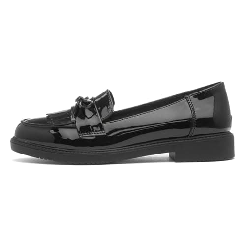Image of Lilley Womens Black Patent Bow Loafer Shoe - Size 5 UK - Black