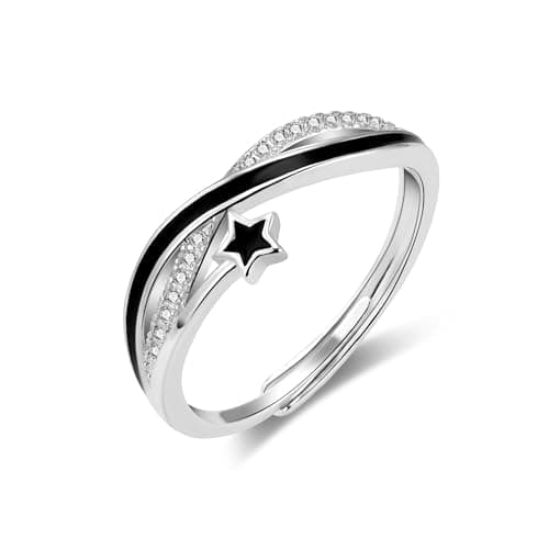 Image of ALEXCRAFT Sliver Plated Star Rings Hypoallergenic Cubic Zirconia Multi Layered Sterling Silver Large Chunky Wide Open Star Rings Adjustable Fixed Stackable Eternity Promise Thumb Ring for Women Trendy