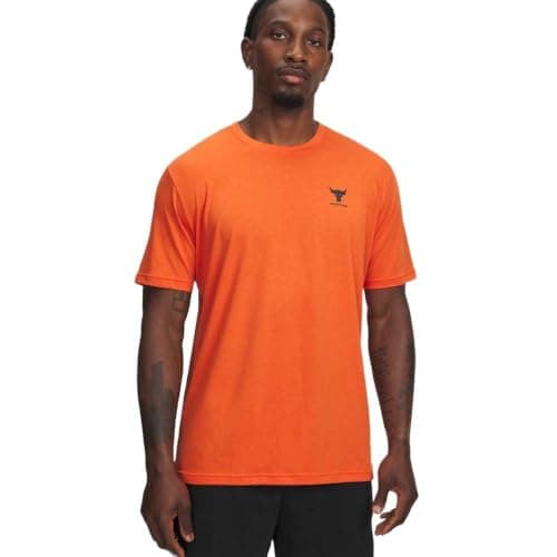 Image of Under Armour Mens Project Rock Simple Branded Short Sleeve T Shirt, (844) Orange Base / / Black, Large