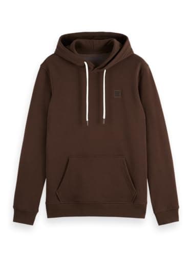 Image of Scotch & Soda Mens Essential Badge Logo Hooded Sweatshirt, Demitasse, XL UK