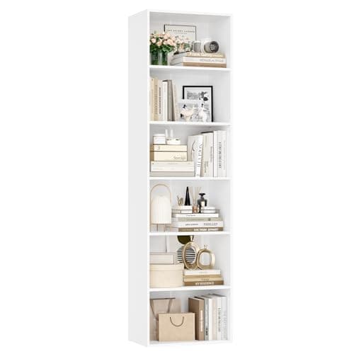 Image of FirFurd 190.5cm Tall Bookcase 6 Tiers Slim Bookshelf Free Standing Wooden Book Shelf with Adjustable Shelves Cube Storage Shelving Unit for Living Room Home Office White 48x30x190.5cm