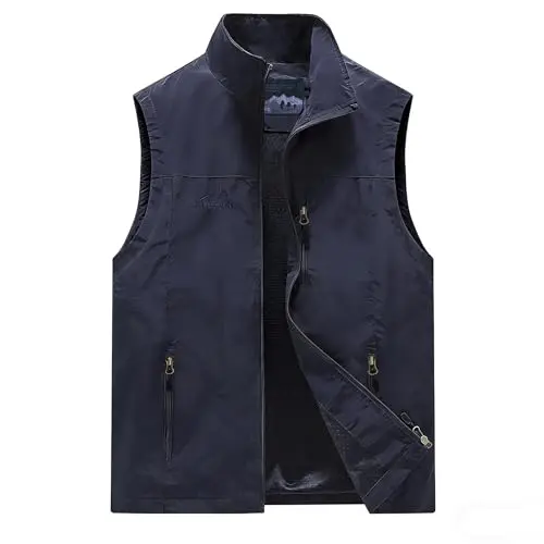 Image of Vivikivi Lightweight Gilet for Men, Quick Dry Casual Gilets Vest, Sleeveless Jacket Breathable Waistcoat Vest for Outdoor Fishing Camping Hiking Travel Work (Navy Blue,L)