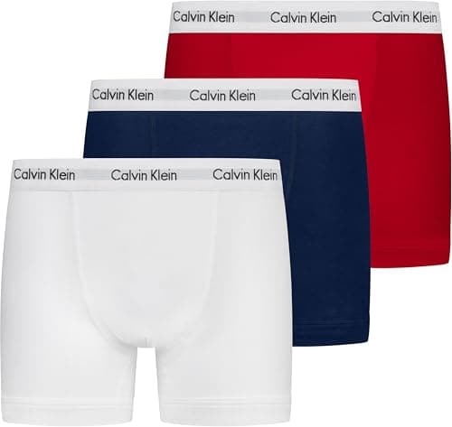 Image of Calvin Klein Men’s 3 Pack Trunks, Multicolour (White/Red Ginger/Pyro Blue), L