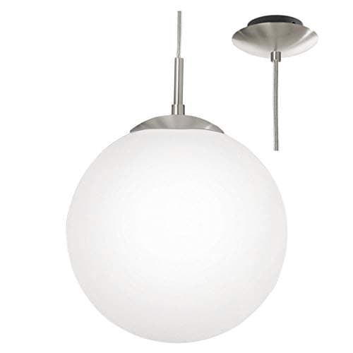 Image of Britalia Satin Nickel & White Opal Glass Globe Shade Modern Pendant Ceiling Light | 30cm Diameter | 1 x ES E27 Lamp Bulb Required (Not Included) | 240 Volts