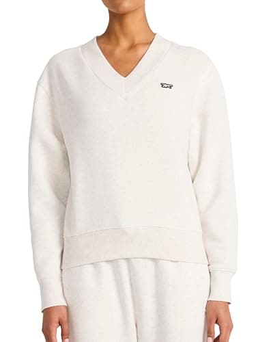 Image of Reebok Apparel womens Collegiate V-neck Sweatshirt, Standard Fit, Midweight Cotton-poly Fabric, Vector Chalk Heather, XL