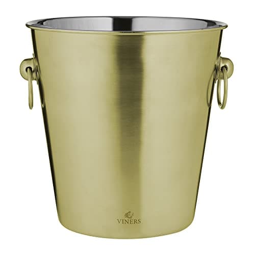 Image of Viners Gold Ice Bucket 4L Stainless Steel Champagne & Wine Cooler | Brushed Finish | Double Ring Handles | Bottle Cooler for Wine, Prosecco & Champagne | Home Bar & Entertaining Accessories