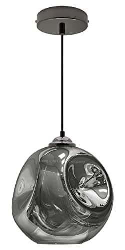 Image of Melting Glass Globe Ceiling Pendant Light Shade Smoked Grey Black Nickel Lamp Holder H3013