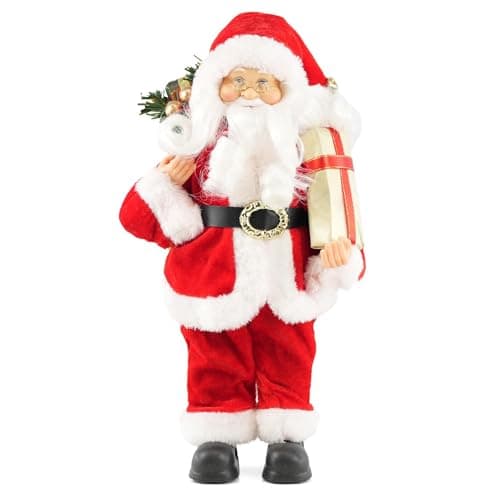 Image of The Magic Toy Shop Standing Santa Claus Figure 12" - Ideal Size for Mantels Tabletops Shelves - Traditional Christmas Decorations Indoor Father Christmas Figures Xmas Christmas Ornaments for the Home