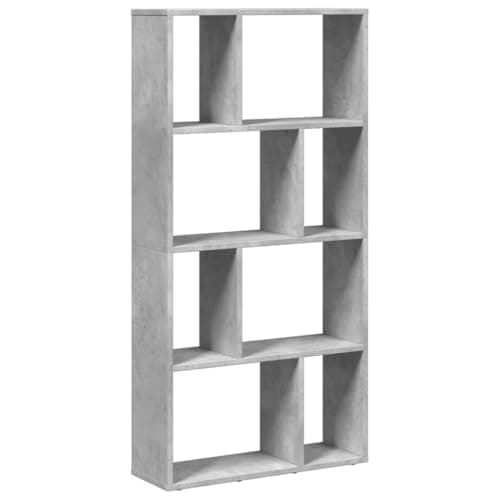 Image of vidaXL Concrete Grey Engineered Wood Bookcase Bookshelf Rack Storage Cabinet for Living Room/Office 60x20x120 cm, Modern Freestanding 8 Compartments