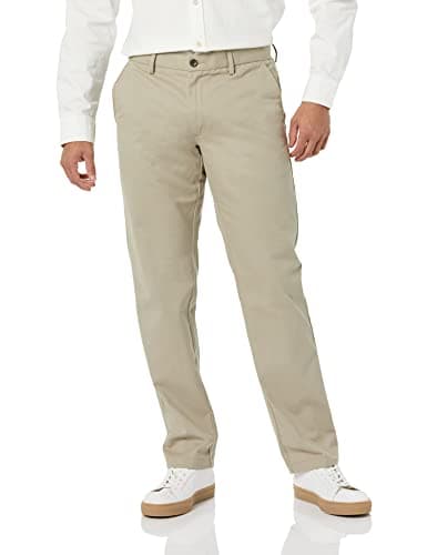 Image of Amazon Essentials Men's Straight Fit Wrinkle-Resistant Flat-Front Casual Chino Trousers, Brown (Khaki), 32W / 32L