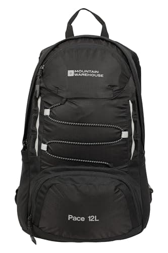 Image of Mountain Warehouse Pace 12L Rucksack - Lightweight Backpack, Hydration Compatible Small Rucksack, Ripstop, Padded Airmesh Back, Webbing Trim - For Men & Women Black