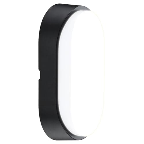 Image of Luceco Eco Outdoor LED Bulkhead Light, Decorative Exterior Lighting, Oval, Black, IP54, 10W, 700lm, 4000K, EBEO10S40