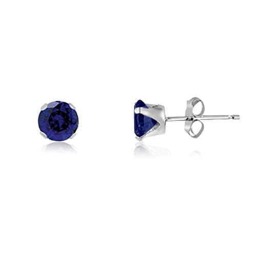 Image of 3MM Classic Brilliant Round Cut Cubic Zirconia (CZ) Sterling Silver Solitaire Stud Earrings/Ear Studs for Women Ladies Girls - Birthstone Earrings - BLUE SAPPHIRE. 3-BSAP