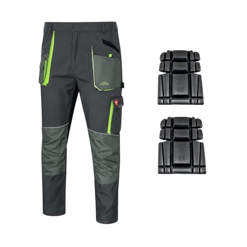 Image of ART.MAS Stretch Slim Work Trousers for Men with Reflective Elements, Slim fit 260 GSM, Triple Stitched Cordura, Reinforcing Stress Points, Knee Pad Pockets (28/30, with kneepads) Grey