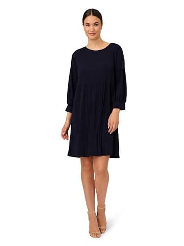 Image of Adrianna Papell Women's Pleated Knit Crew Neck Dress, Blue Moon, M