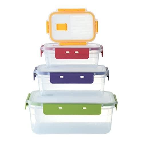 Image of KINGBON 4 Pieces Food Storage Container BPA-free Plastic Food Container Set with Lids Airtight Nesting Container Set for Microwave Fridge Dishwasher Safe (Rectangular)