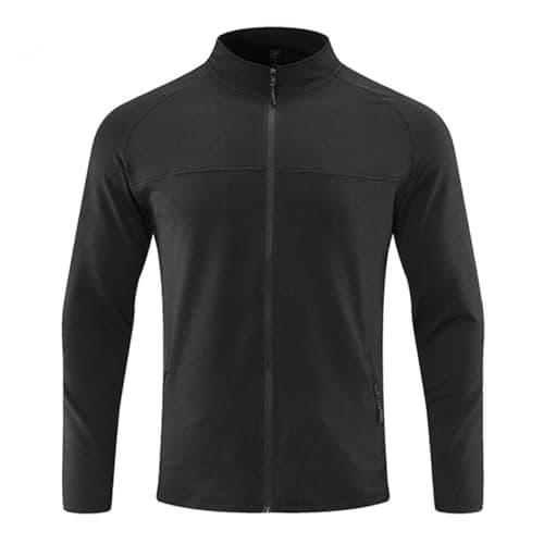Image of YOUTHUP Men’s Running Jacket Quick Dry Lightweight Long Sleeve Sweatshirts Full Zip Slim Fit Gym Training Tops Black L