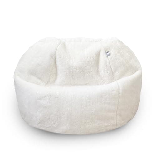 Image of Faux Fur Kids Slouchbag Faux Fur Bean Bag Chair - Luxurious Fluffy Children's Beanbag Seat for Bedroom Playroom - Comfortable Bean Sack Chair with Filling Included (Natural, Beanbag Only)