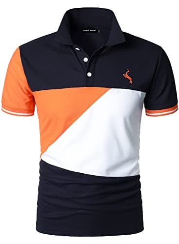 Image of HOOD CREW Man’s Fashion Polo Shirts Short Sleeves Collared T-Shirts Color Block Sports Golf Polos Navy L