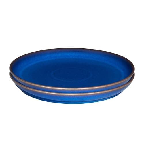 Image of Denby - Imperial Blue Dinner Plates Set of 2 - Dishwasher Microwave Safe Crockery 26cm - Royal Blue Coupe Ceramic Stoneware Tableware - Chip & Crack Resistant Large Plates