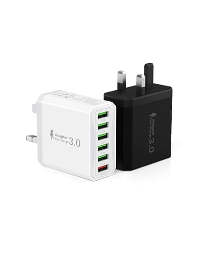 Image of Tupneuf 2 Pack 33W 6-Port Fast Charger Plug (Black+White) - QC 3.0 USB Wall Charger with 6 USB-A Ports (1x QC 3.0) - Compatible with iPhone 16-7, Samsung, iPad & More