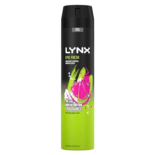 Image of Lynx Epic Fresh Aerosol Body Spray Men's Deodorant Spray with a grapefruit & tropical pineapple scent for 48 hours high definition fragrance 6x 250 ml
