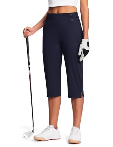 Image of ISEE 18" Golf Capris Pants for Women High Waist Stretch Dressy Ladies Capri Trousers with Pockets Summer Work Casual Navy