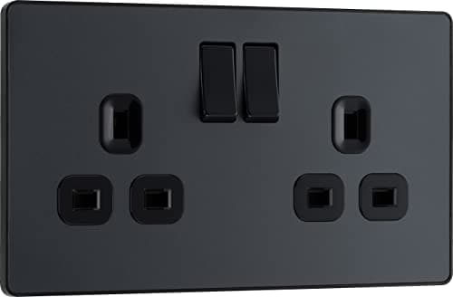 Image of BG Electrical Double Switched Power Plug Wall Socket, Screwless, Evolve, Matt Grey, 13A, PCDMG22B