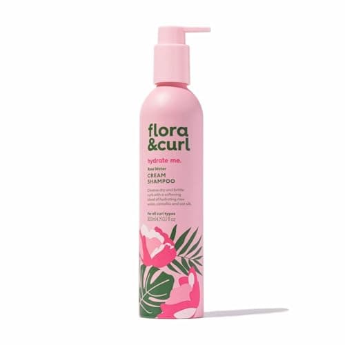 Image of Flora & Curl Rose Water Cream Shampoo | Hydrating Botanical Hair Wash with Rose Water, Honey, Oat Silk Proteins, Camellia Oil & Passionfruit Oil | for Dry, Curly & Coily Hair | 300ml