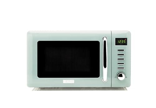 Image of Haden Cotswold Green Microwave Oven – 800W Retro Design, 20L Capacity, Compact Digital Microwave for Small Kitchens, 5 Power Levels, Easy to Use and Clean with Defrost and Express Functions