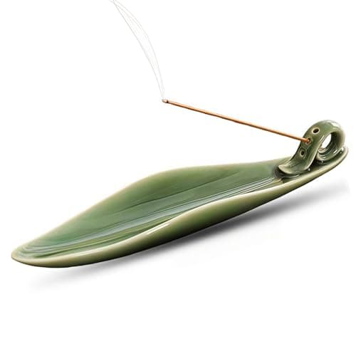 Image of LQWZN Incense Holder, Ceramic Incense Stick Holders,3 Holes Leaf Boat Design Incense Ash Catcher for Yoga Spa Tea Meditation Room Decor