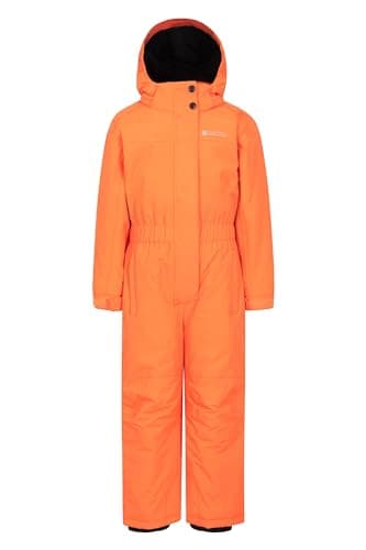 Image of Mountain Warehouse Cloud Kids Snowsuit - Waterproof, Adjustable, One Piece Jumpsuit, Fleece Lining, Girls & Boys - Ski, Winter Bright Orange Kids Size 5-6 Years
