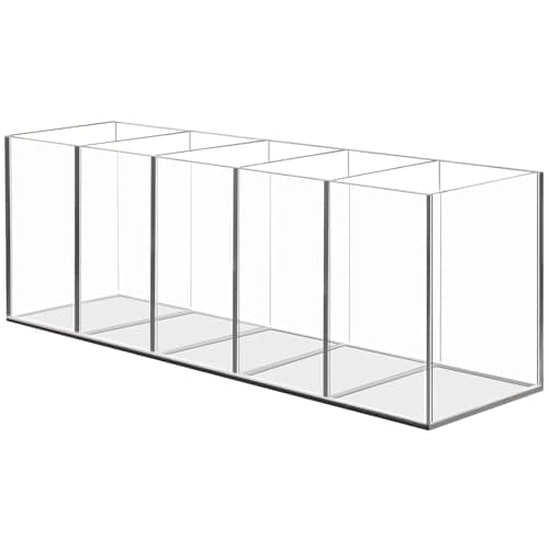 Image of Acrylic Pen Pencil Holder, Transparent Makeup Brush Holder Organizer, Clear Pen Pot, 5 Compartments Desk Organizer, Desktop Stationery Storage for Office, Classroom, School Supplies, Vanity