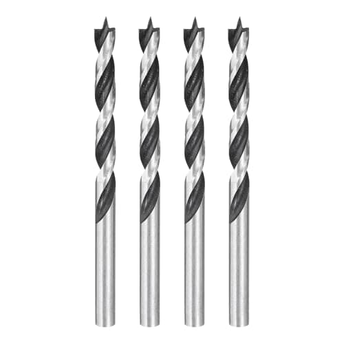 Image of sourcing map 4pcs Brad Point Drill Bits 6mm(15/64") Dia Straight Round Shank Metric Brad Point Spiral Twist Drill Bits for Softwood Hardwood Plywood Plastic Rubber, Silver Tone