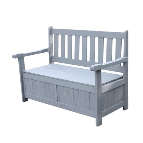 Image of AIRWAVE Outdoor Storage Bench 110L | Weather Resistant Garden Storage Box | Treated Fir Wood | Plastic Lined & Showerproof Seat | Ideal for Storing Toys, Cushions, Tools | Grey
