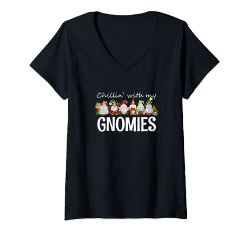 Image of Womens Chillin With My Gnomies Christmas V-Neck T-Shirt
