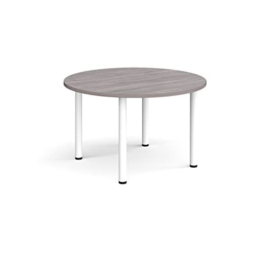 Image of Mr Office Circular radial leg meeting table - white legs, Grey oak, 1200