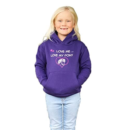 Image of British Country Collection Love me Love my Pony Childrens Hoodie - Purple (as8, age, 3_years, 4_years, regular)