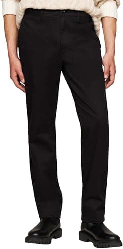 Image of Tommy Hilfiger Men's Denton Satin Straight Fit Chinos, Black (Black), 30W/32L